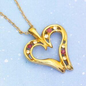 Vintage Abstract Love Heart Rhinestones Gold Tone Necklace | 18 inch | J29